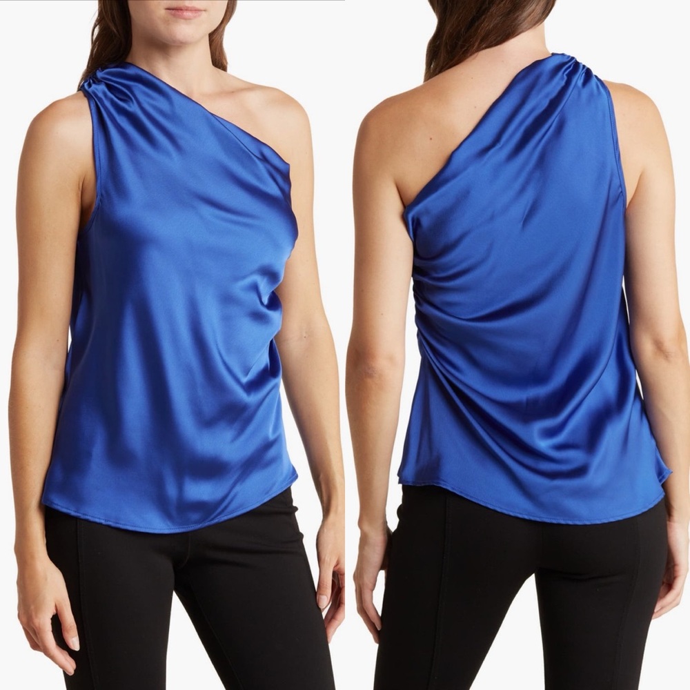 Renee C Ruched One-Shoulder Satin Blouse SizeS $121